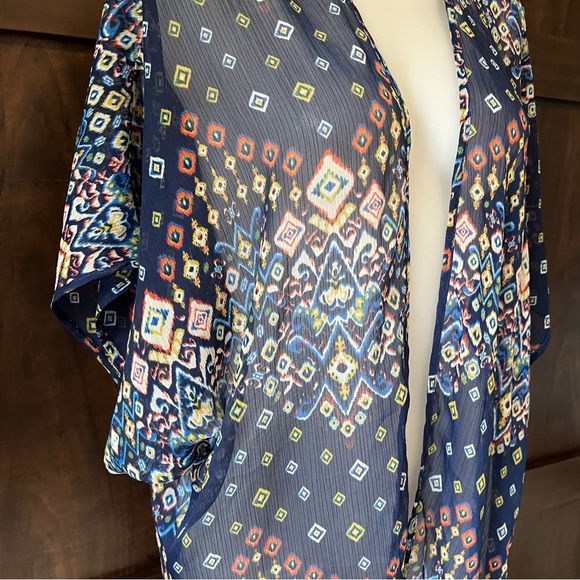 ANNIANNA Sheer Patterned Shawl/Kimono Top, Blue/Multi-colour, S - Picture 6 of 10